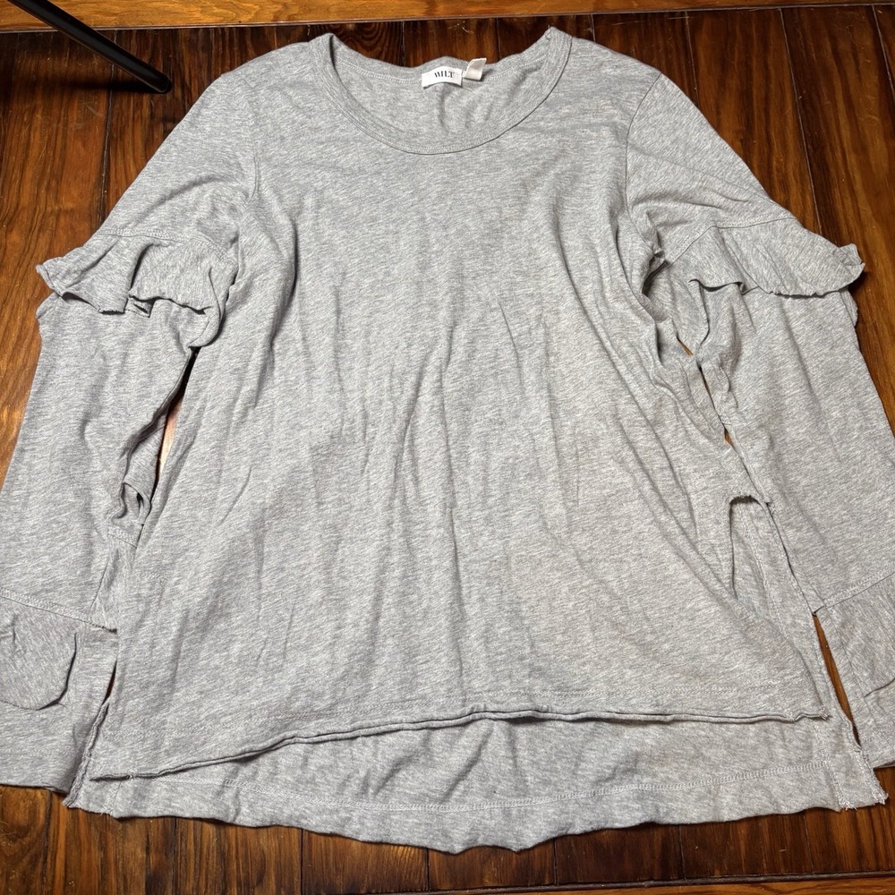 Wilt Gray Long Ruffle Sleeves Top Sz XS A878
